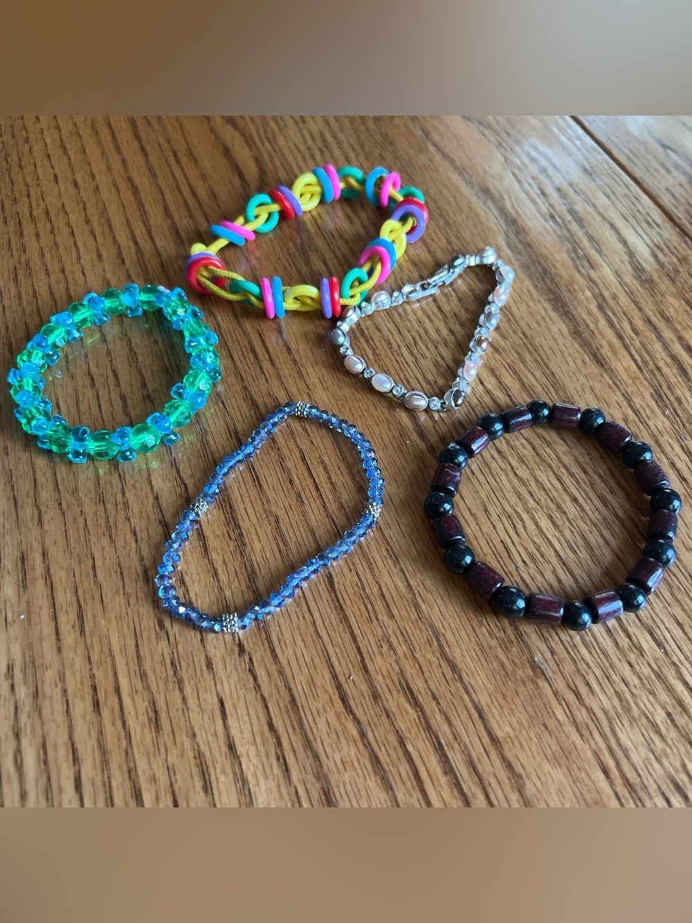Lot of 5 Multicolor Silicone & Bead Bracelet Set - Unbranded